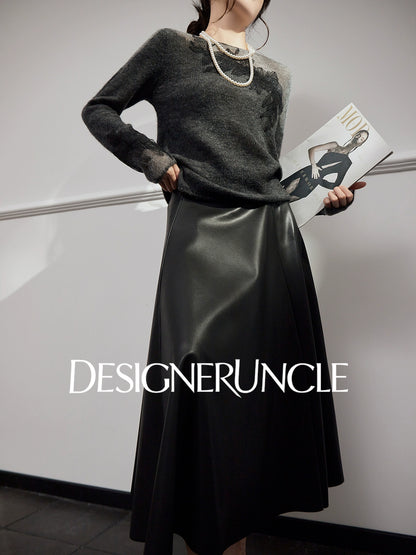 DGU "Yanci" black sweater crew neck commuter versatile slimming knitted long sleeves - GARP.