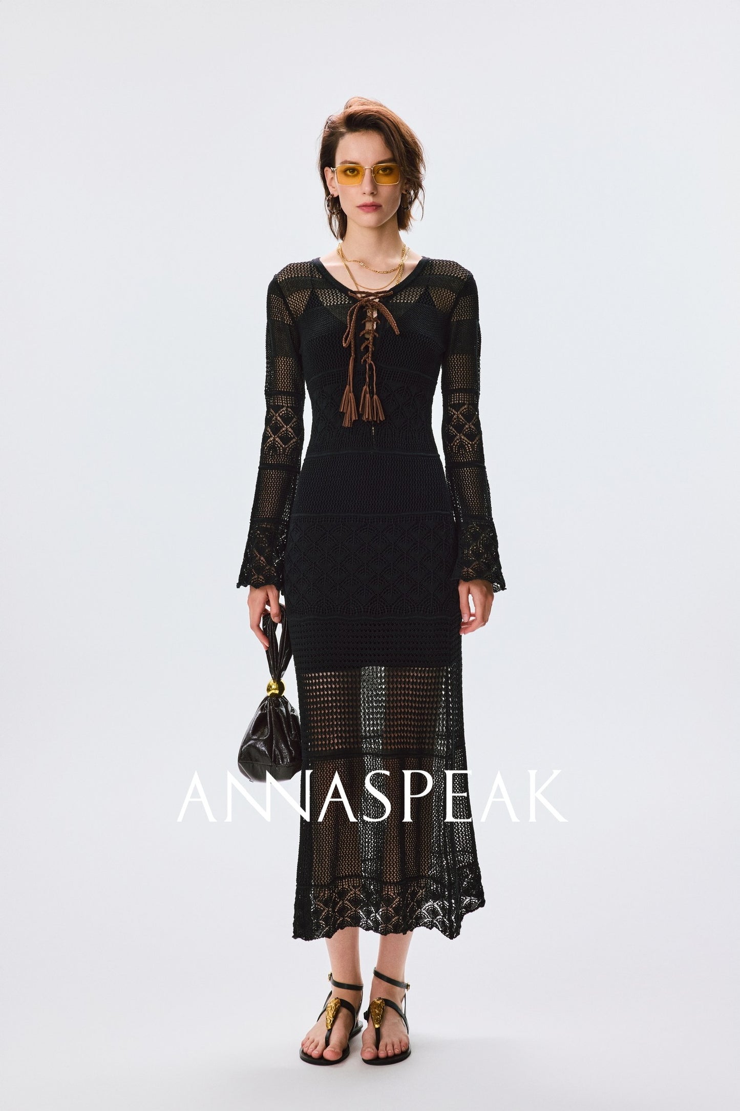 ANNASPEAK Fringe Lace-up Slim Knit Dress- CHACHA.