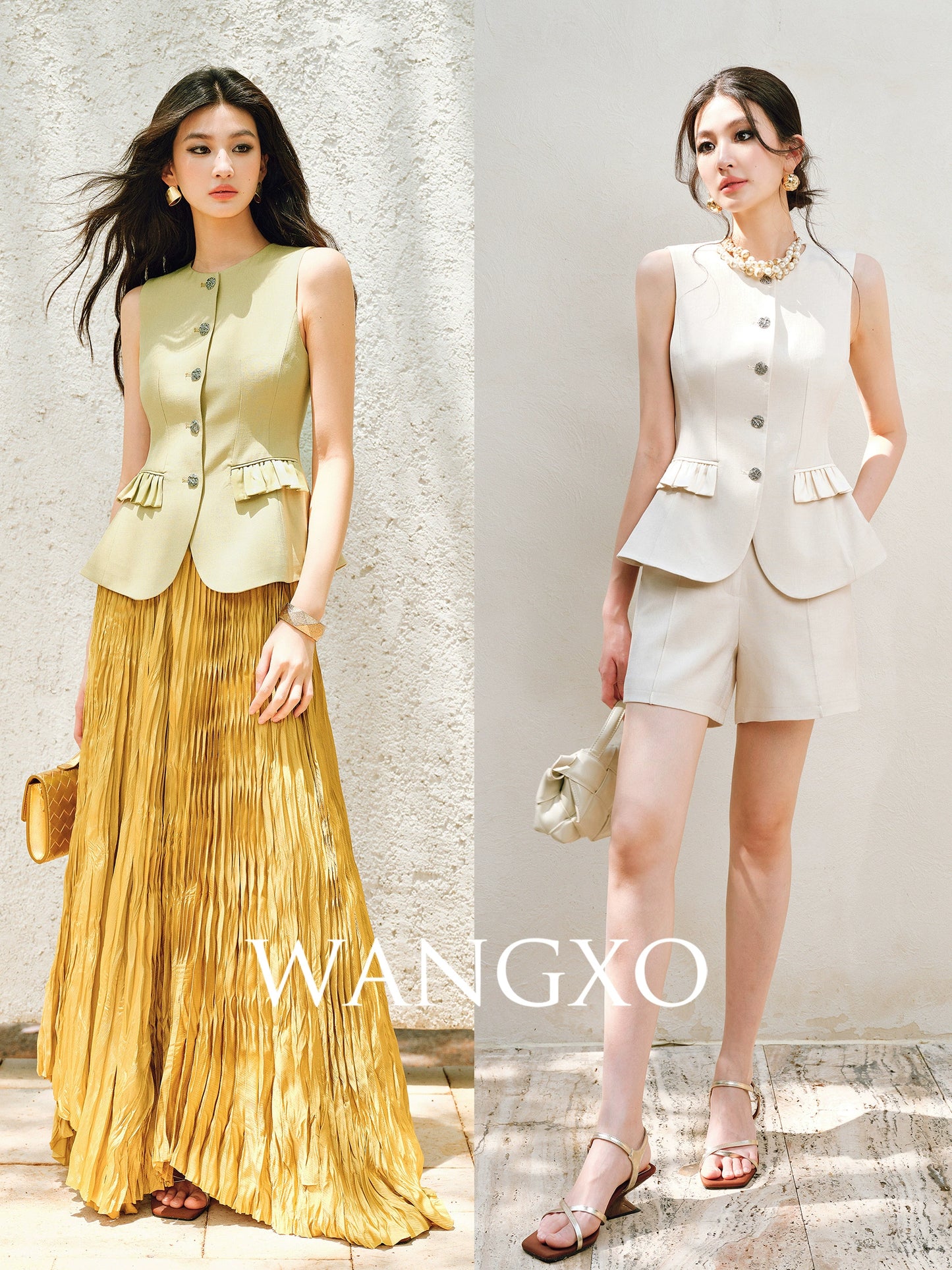 WANGXO |Custom Metal Buckle Round Neck Umbrella Hem Waist Vest- KIRA.