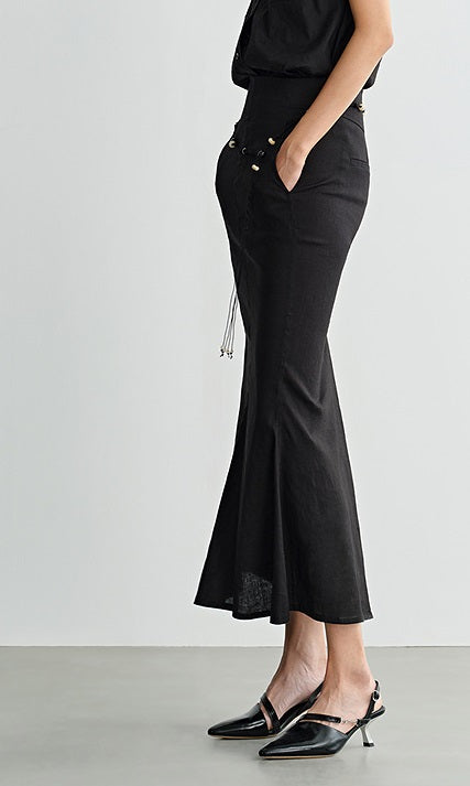 COMME MOI  summer women's black slit hip fishtail skirt - HARLEM.