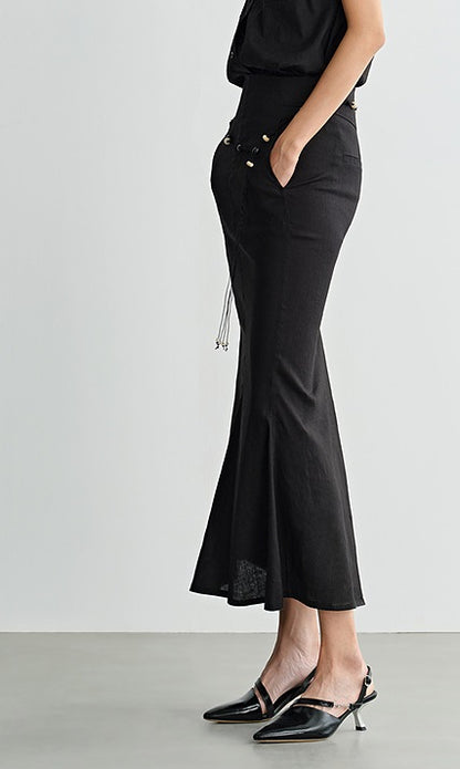 COMME MOI  summer women's black slit hip fishtail skirt - HARLEM.