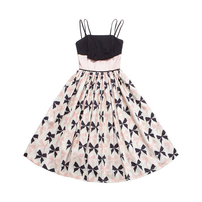 Le Palais  50s classic pink and black contrast bow cinched waist Dress-WENDY