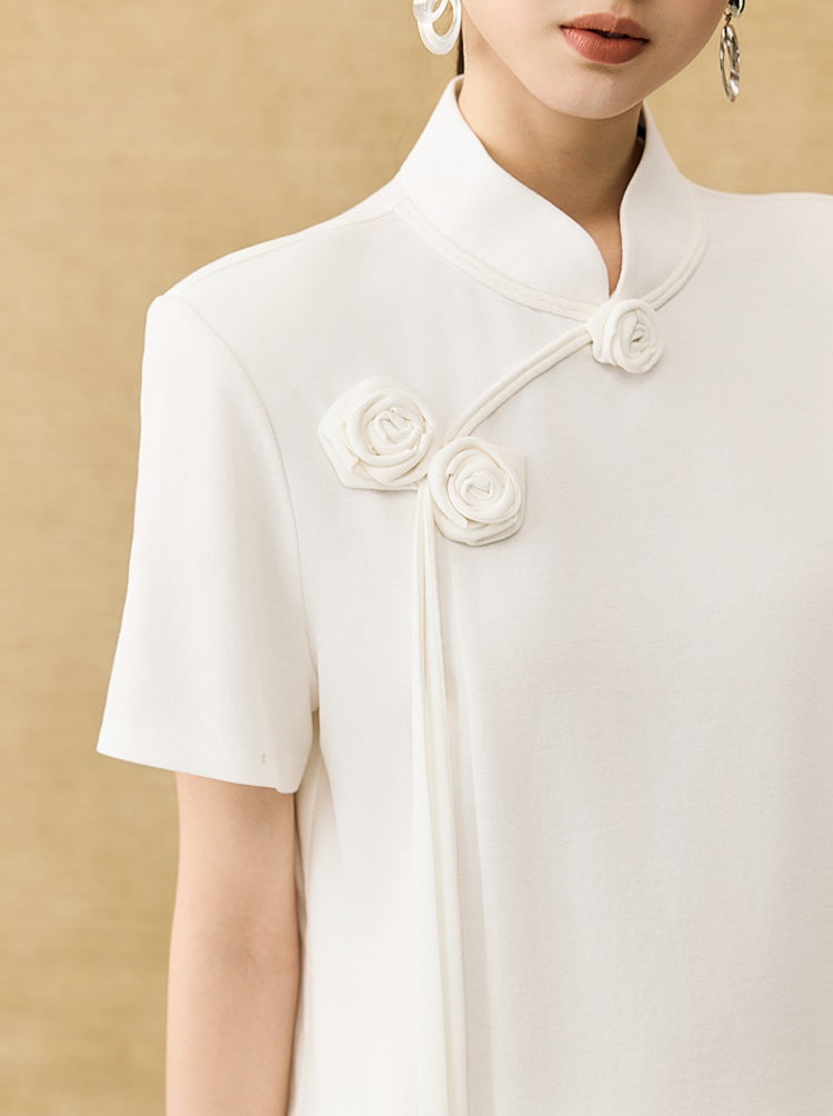 HECO Chinese Handmade Rose Tassel Short Sleeve T-Shirt  - GRADE.