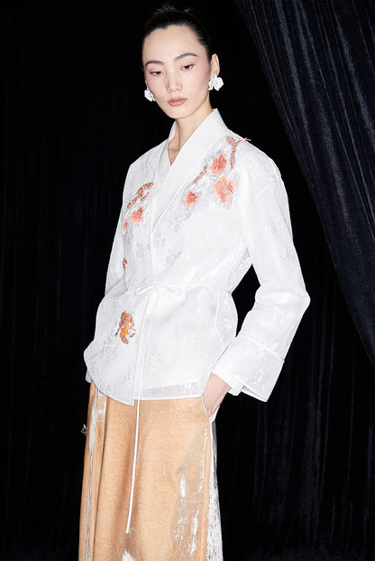 M essential Mackay designer label Quiet lace dahlia Thai lion goldfish studded Kimono Top - NICE.