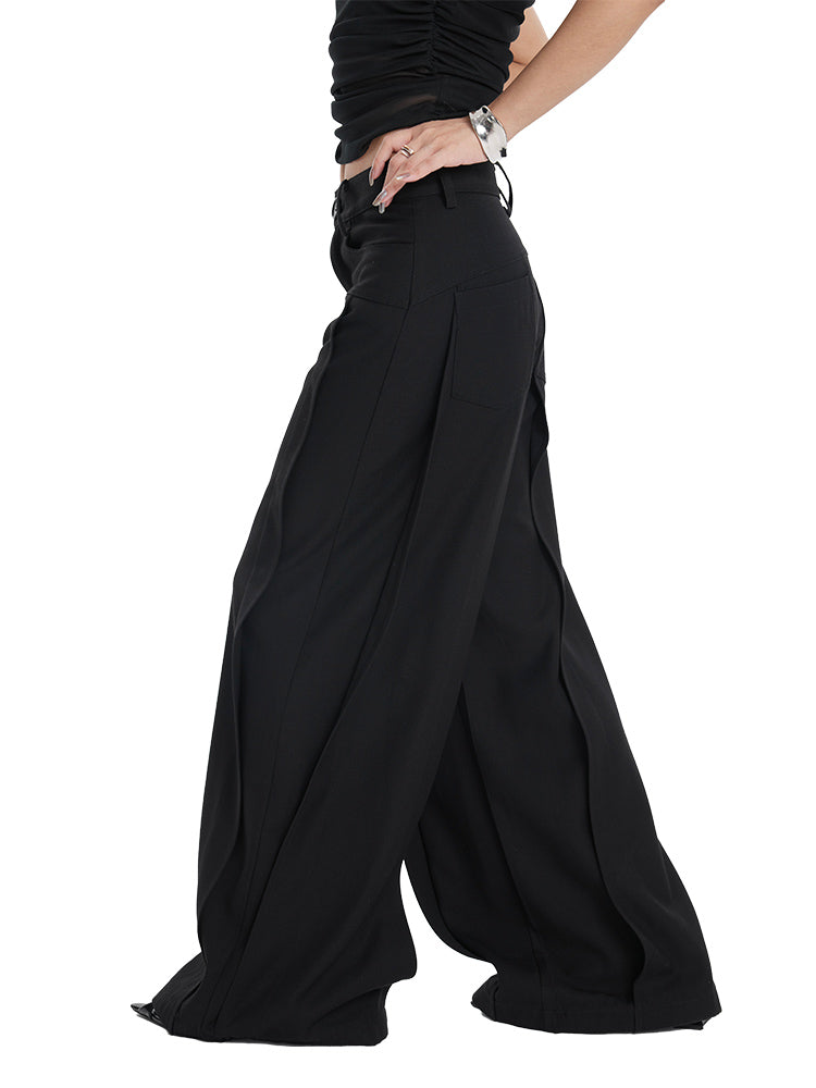 TINYIN heavy work patchwork wide-leg versatile black pants -GASSY