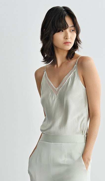 COMME MOI acetate V-neck patchwork suspenders - JUSTICE.