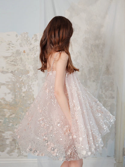 Wardrobes by Chen Luxury Pink Flower Embroidered Loose doll Party Dress-Zola