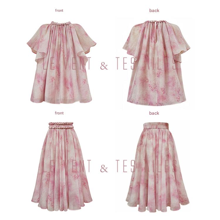 LE VENT&TES AILES Sakura Tencel Smudge Slip Skirt Loose Top Handmade-BECCA