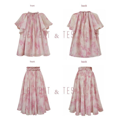 LE VENT&TES AILES Sakura Tencel Smudge Slip Skirt Loose Top Handmade-BECCA