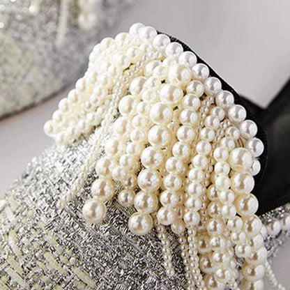 B-FEI Woven Fabric Tassel Pointed Toe Mules-JACK.