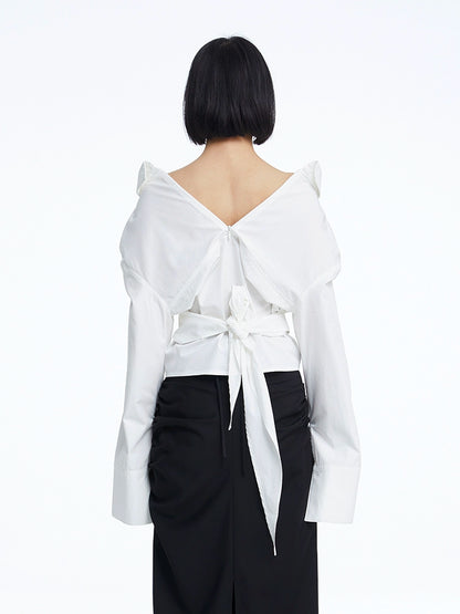 TINY IN white lace-up shirt one and two wear off-the-shoulder loose shirt -MEL