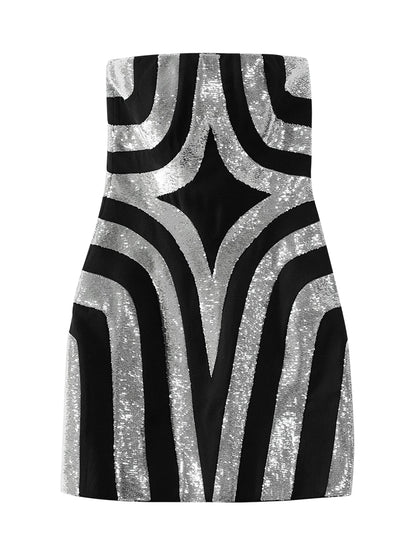 ANNAKIKI model acetate wool four-pointed star sequin bandeau dress-ZORO