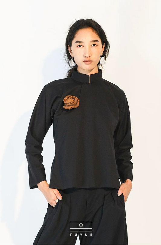 TUYUE stand-up collar ancient cut slim corsage decoration cropped autumn and winter top- LENA
