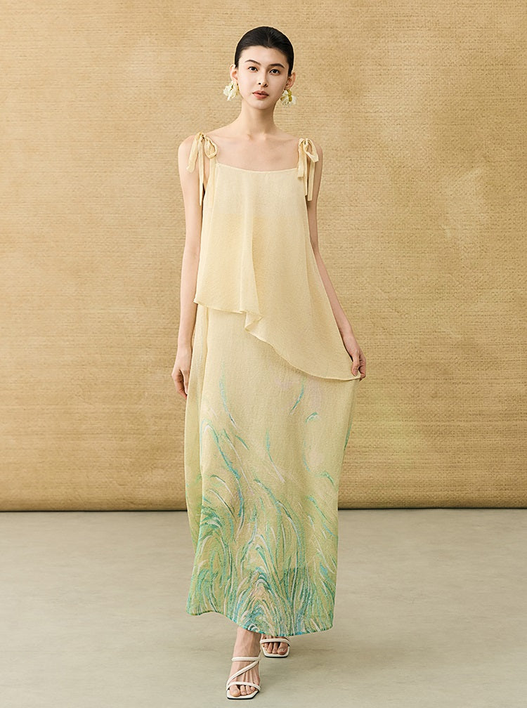 HECO Chinese Layered  Summer Smudge Temperament Long dress- ZING.