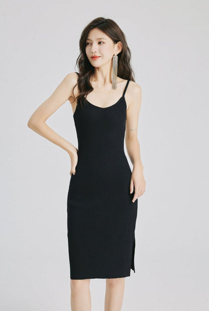 DOLLY Luxury Simple V-Neck Sleeveless Slim Fit Knitted Split Hip Date Dress-KELA