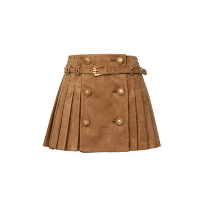 FAME imitation suede pleated horse-faced skirt- HAKEEM