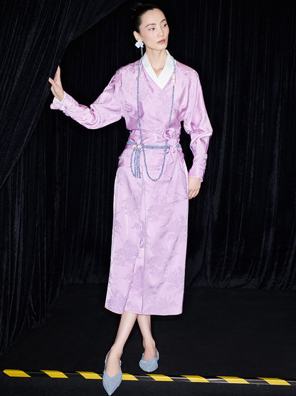 M essential Makay designer hibiscus jacquard layered placket wrap-around waist shirt - BETA.