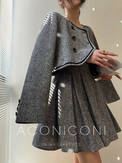 Aconiconi High End Gray V-Neck Sleeveless Hound Sooth Cocktail Dress- Kawashima Girl