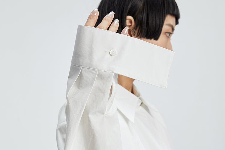 TINY IN  two irregular drawstrings waist cinching blue white shirts-DANTE