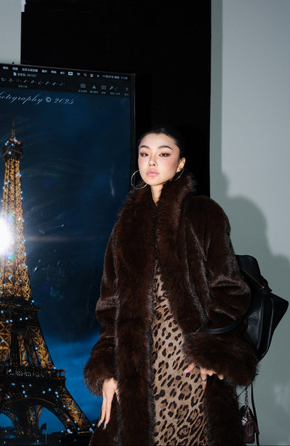 MEI SANGUAN chocolate French retro eco-friendly fur coat - MAYA
