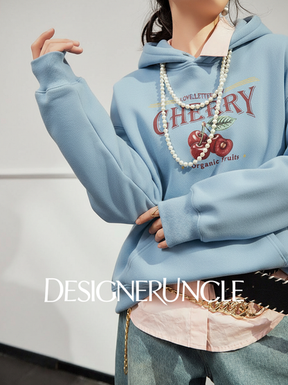 DGU×LAB "Skyland" blue new hooded loose lazy style printed sweatshirt - FATHER