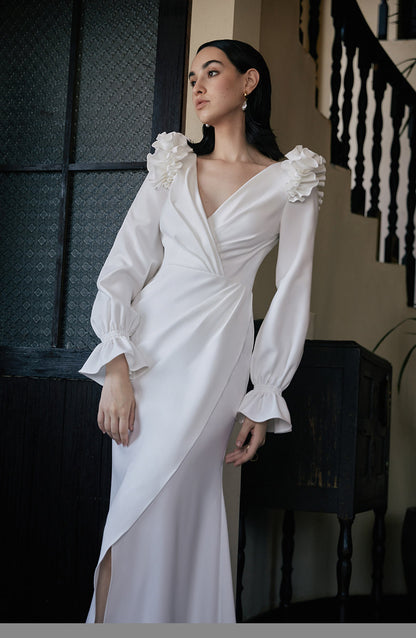 GOUDIN white wedding host evening dress-NICH.