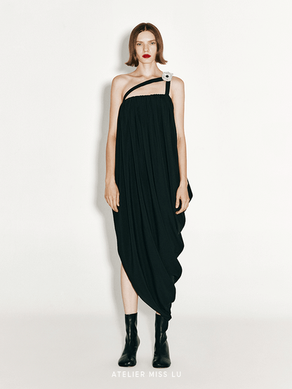 ATELIER MISS LU  Strap Vertical Draped Irregular Dress - ELLE
