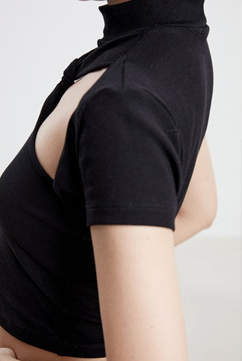 TINY IN black twisted cut-out women's summer cropped top-SIA