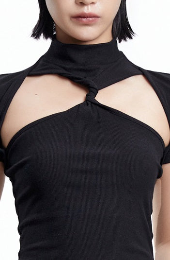 TINY IN black twisted cut-out women's summer cropped top-SIA