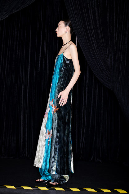 M essential Mackay designer hand-painted tassel embellishment slip dress pant set - Sanui Sala.