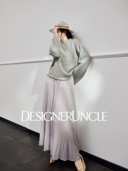 DGU|Gray new crew neck loose fashion design sense lazy style knitted top - GRACE.