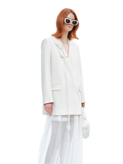 YES BY YESIR | Calla Lily Monroe Loose White Blazer -VIRELIA.