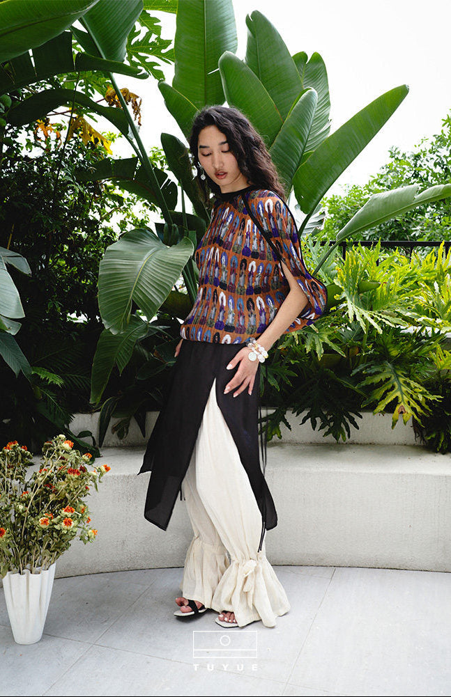 TUYUE Ivory elastic waist drawstring foot bloomers pants - MABEL.