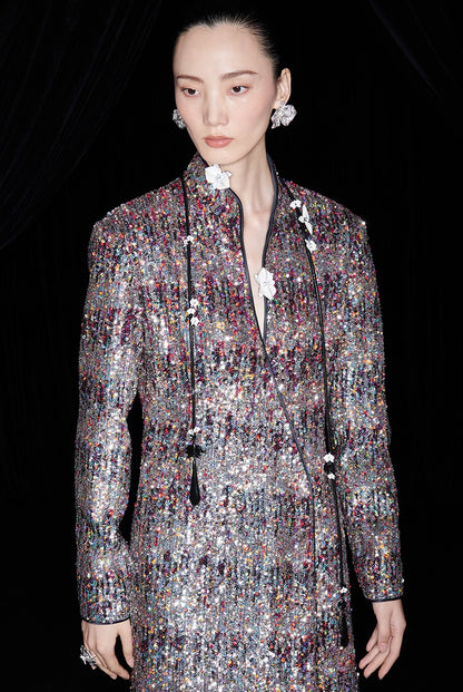 M essential Mackay designer Radiant Night Embroidered Slim Side Dress - TRIBE.