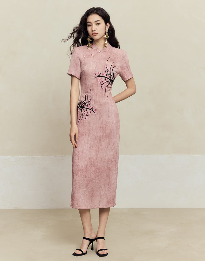 HECO old texture linen midi dress women - dome.