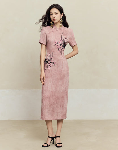 HECO old texture linen midi dress women - dome.