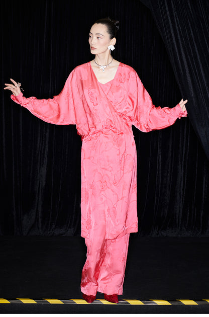 M essential Mackay designer lotus petal red jacquard tether folded loose shirt - BIRD.