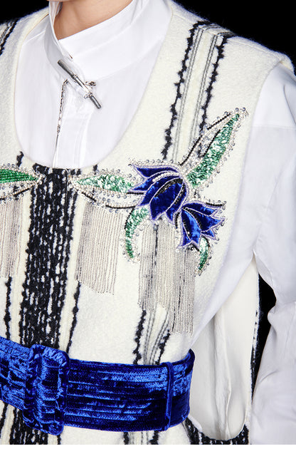 M essential Mackay designer fur stripe embroidered gilet skirt vest dress- Salumd