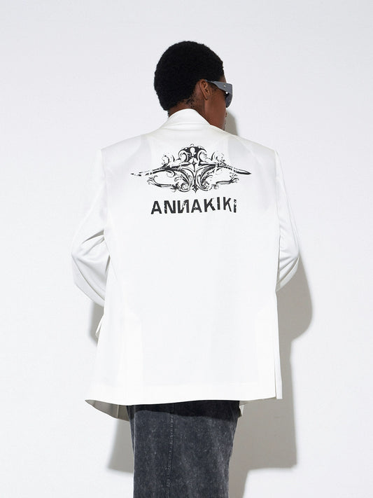 ANNAKIKI Designer White Acetate Print Loose Suit Jacket for Women - CRAVE