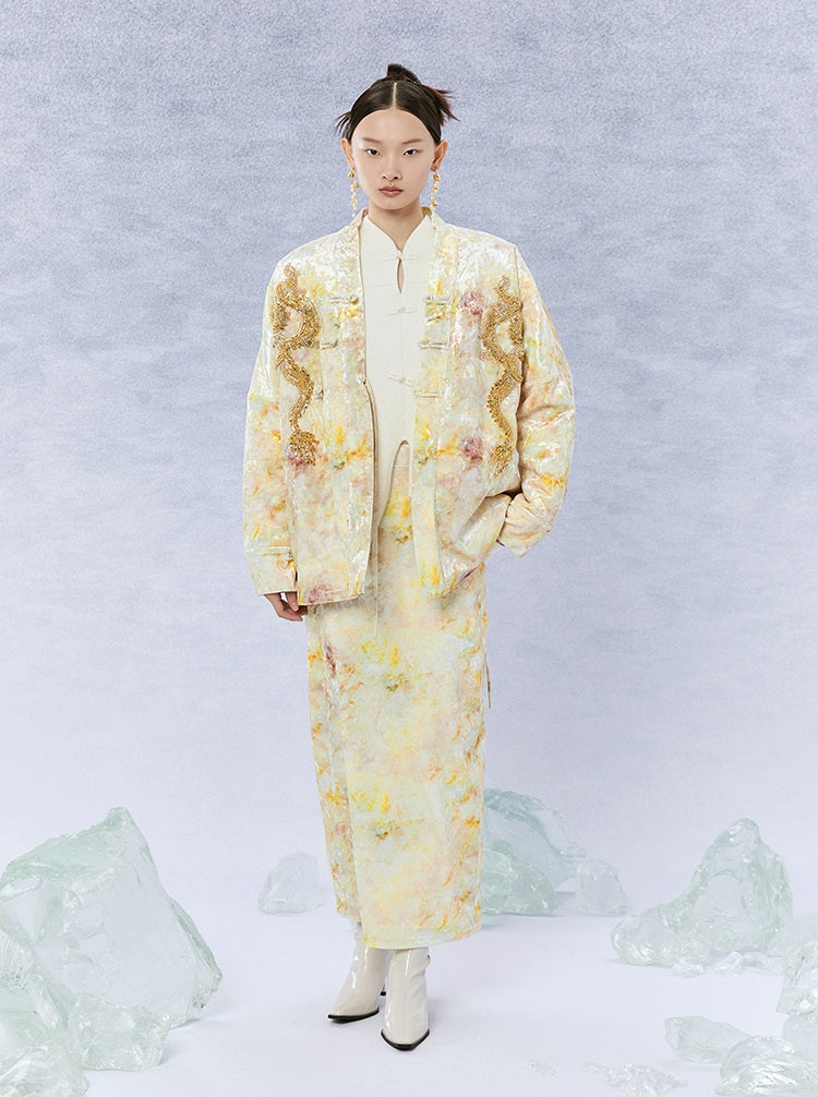 HECO 100% polyester tie dye long sleeve beige Jacket Sense Women's Top - glad.