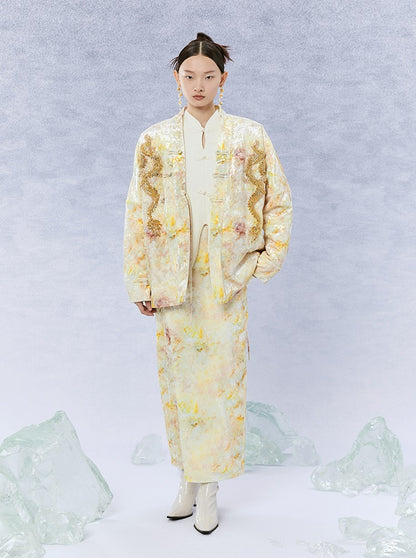 HECO 100% polyester tie dye long sleeve beige Jacket Sense Women's Top - glad.