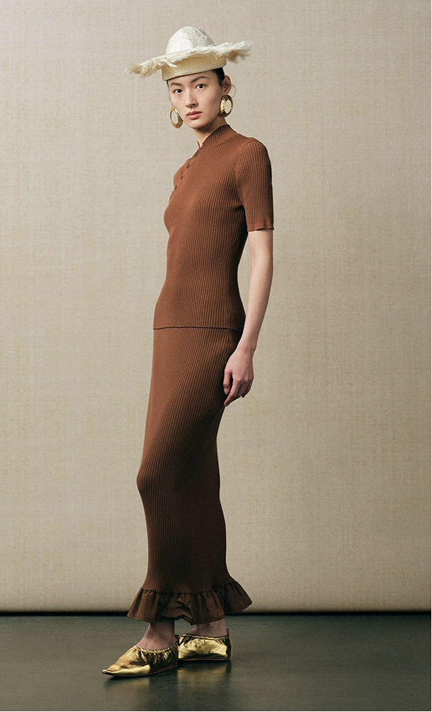 ZHUCHONGYUN silk short sleeves top and long skirt outfit set-PIPI.