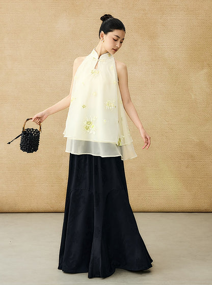 HECO Chinese Pearl Edge Embroidered Sleeveless Tulle Vest - IDEM.