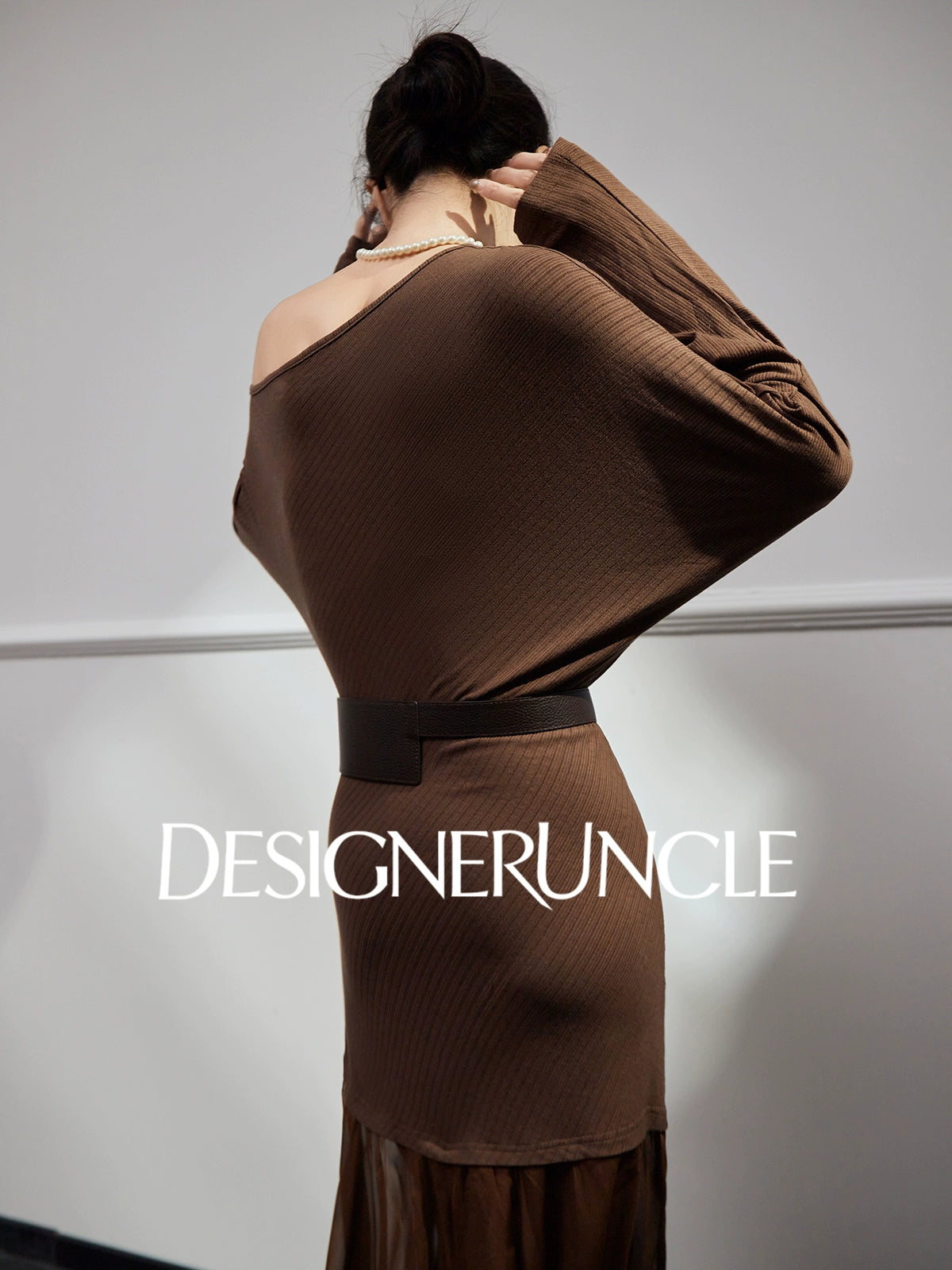 DGU "Qitu" coffee new design slim slimming high-end long skirt - Charles.