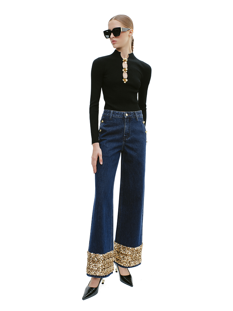 YES BY YESIR  beaded straight-leg jeans - PROP.