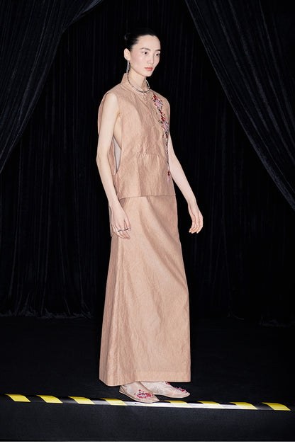 M essential Mackay designer 3d embroidery placket vest pencil skirt set- mar.