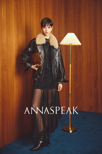ANNASPEAK ROSSO Red Label Lambskin Detachable Wool Collar Vintage Jacket-XAVIER.