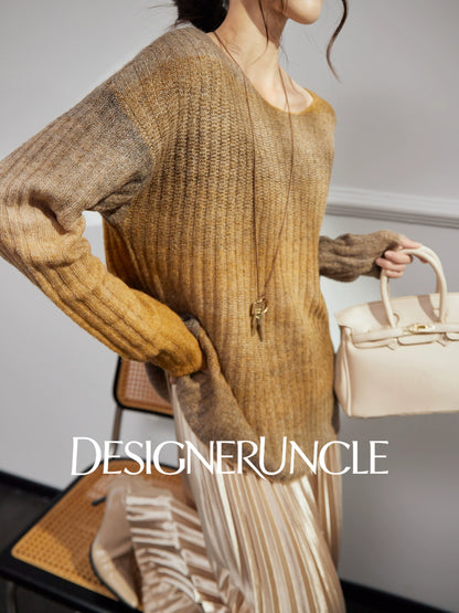DGU "Tan Oak" khaki wool knitted new versatile slimming high-end design top - Noa.