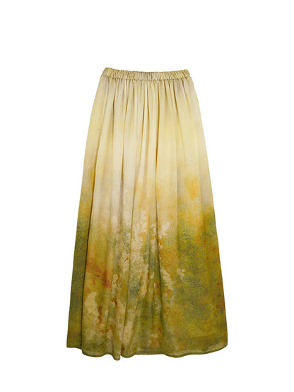 HECO Chinese Gradient Blended Lightweight Summer Print High-Waisted Skirt - AVEL.