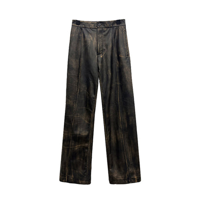 JACQUES WEI Dark Vintage Distressed Brown Leather Pants - LYDIA